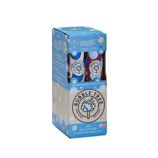 2 Pack Refillable Bubble Bottles & 1 Liter Refill Bubble Solution