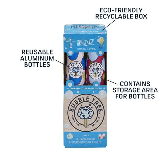 2 Pack Refillable Bubble Bottles & 1 Liter Refill Bubble Solution