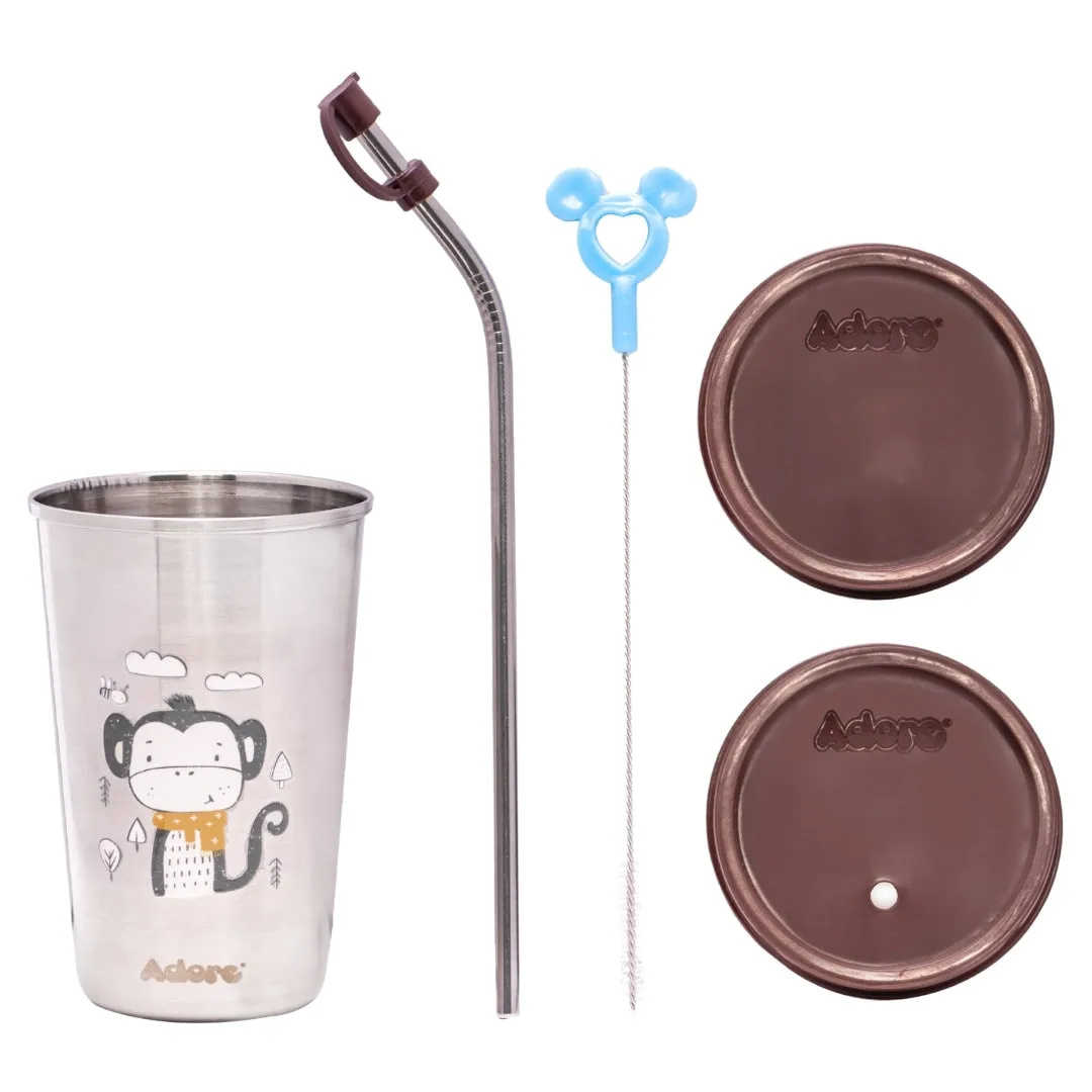 ADORE Bliss Stainless Steel Tumbler with Lid, Hole Lid, Straw and Brush Set