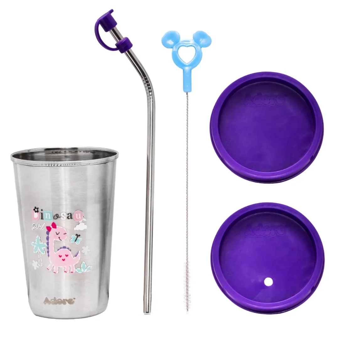 ADORE Bliss Stainless Steel Tumbler with Lid, Hole Lid, Straw and Brush Set