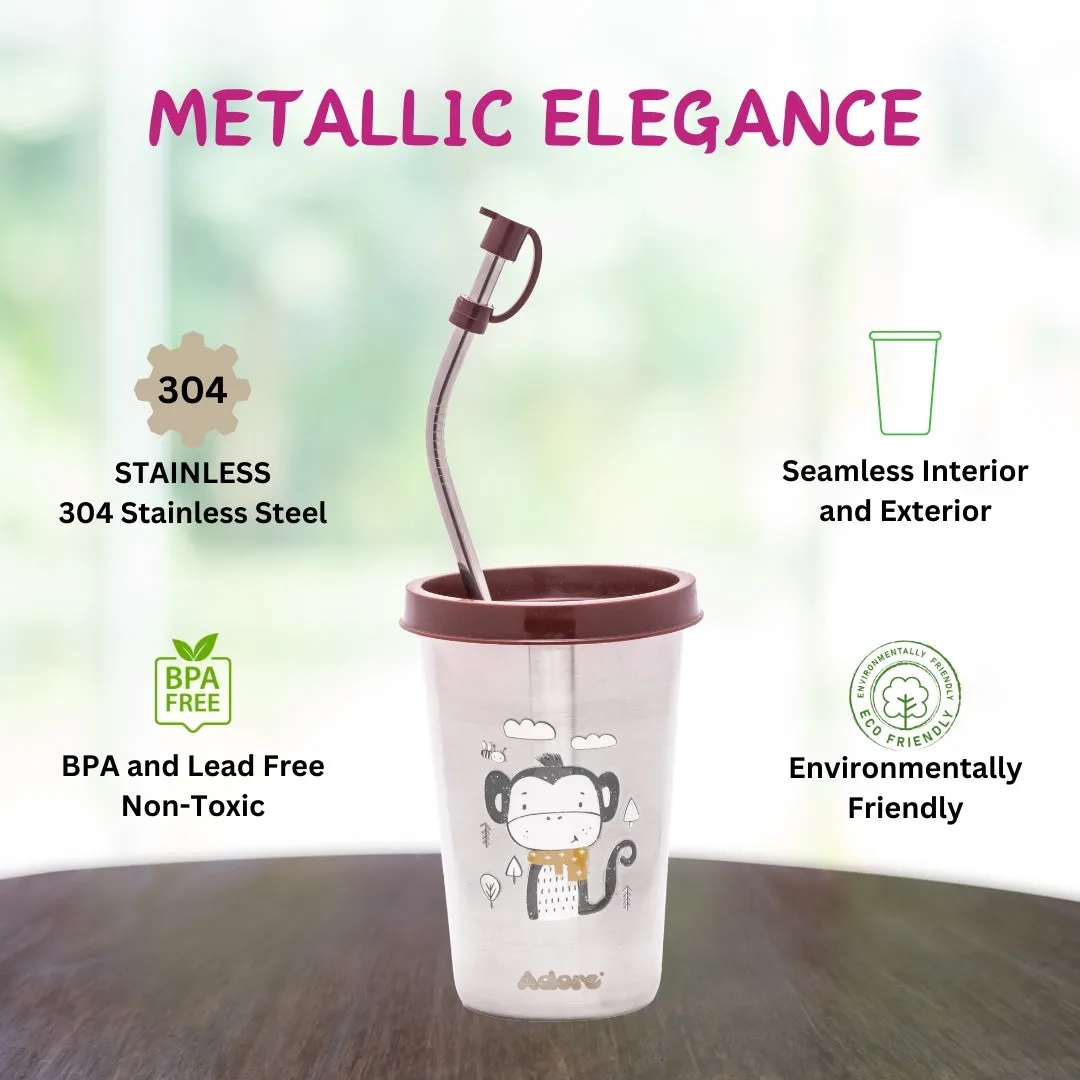ADORE Bliss Stainless Steel Tumbler with Lid, Hole Lid, Straw and Brush Set