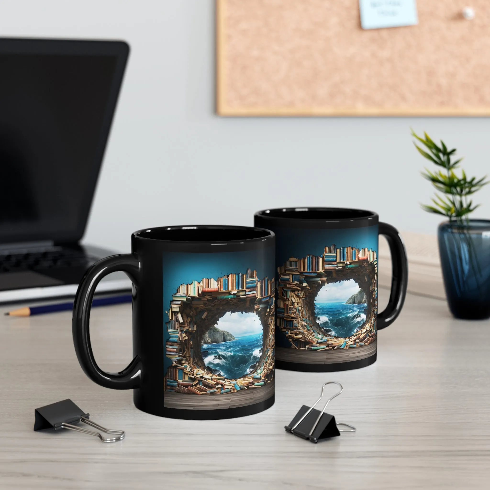 AMAZING LIBRARY AND THE SEA 3D MUG #2 - MUGSCITY - Free Shipping