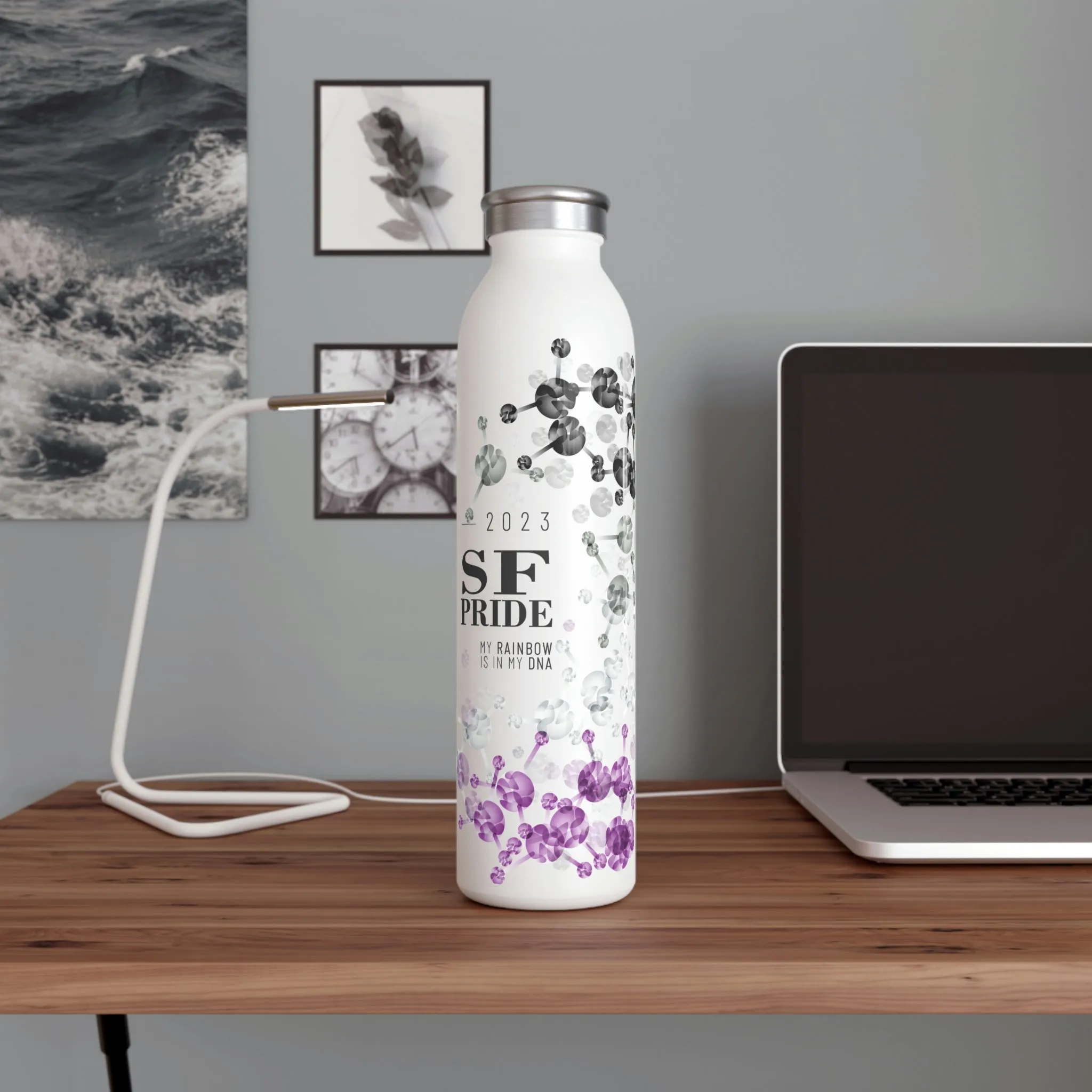 Asexual Flag 2023 Pride, Slim Water Bottle San Francisco Pride - My Rainbow is In My DNA
