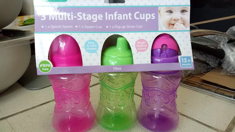 Baby Years 3 Multistage Infant Cups, 1 sports spout, 1 sipper cup, 1 Pop up straw Cup (10oz)
