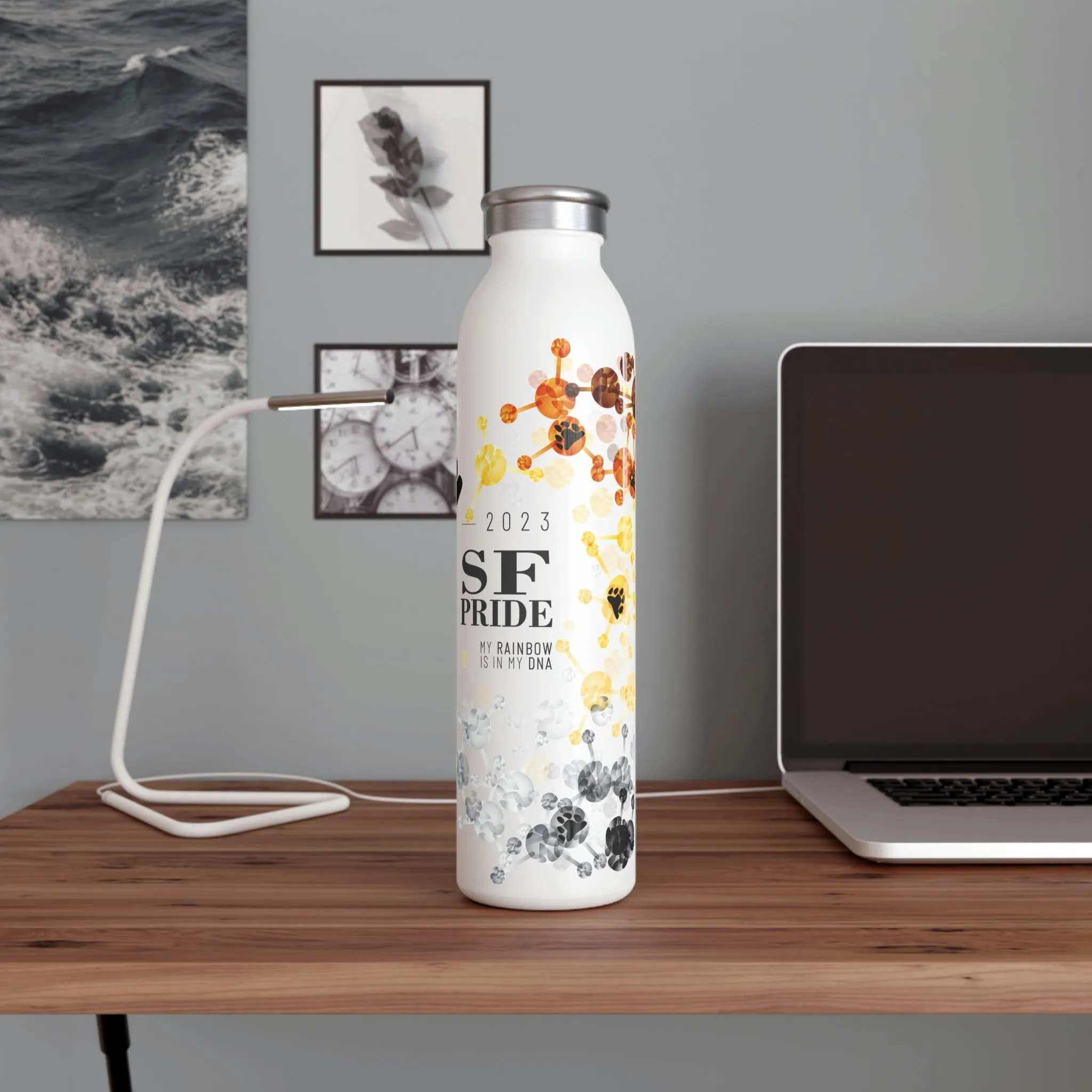 Bear Flag 2023 Pride, Slim Water Bottle San Francisco Pride - My Rainbow is In My DNA