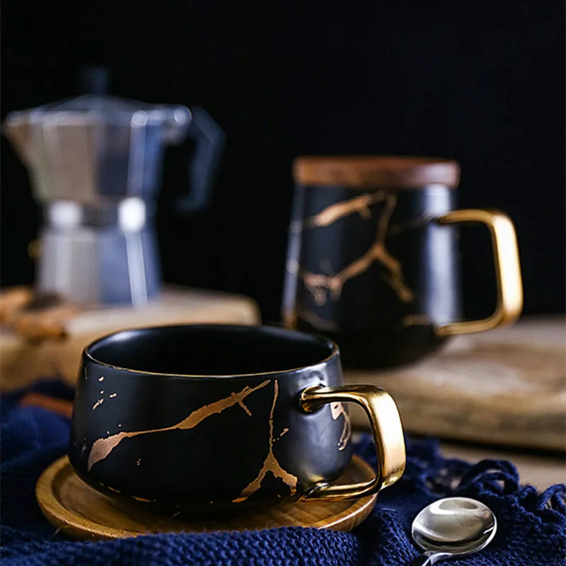 Coffee Mug Collection with Marble Gold Inlay
