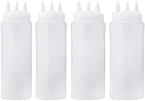 Condiment Bottle, Ketchup Squeeze Bottle Plastic Bottles with Squeeze Top,3 Hole Squeeze Bottle use for Syrup