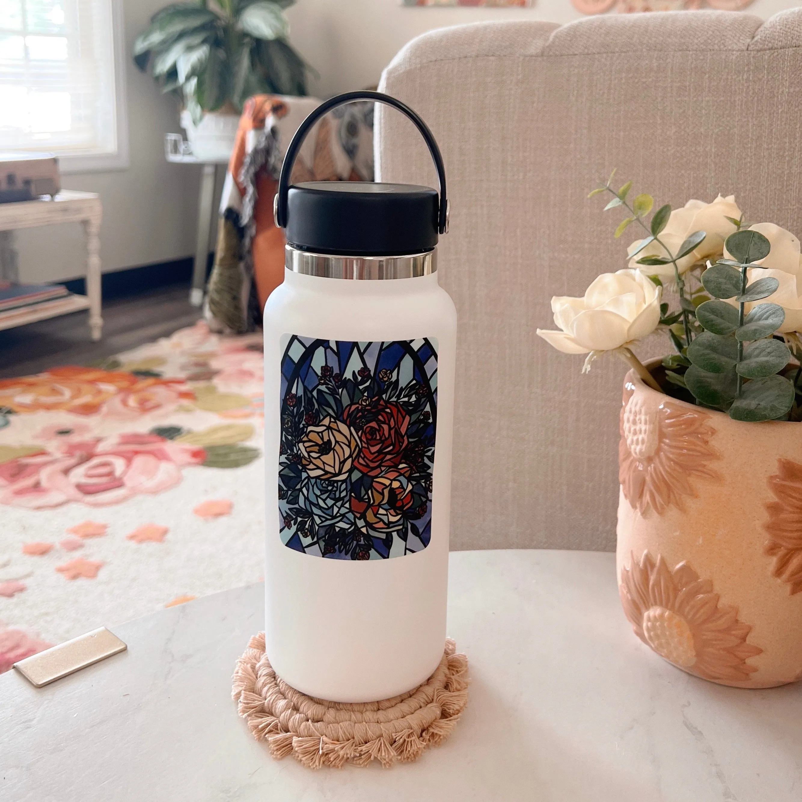 Glass Rose Window Florals Sticker