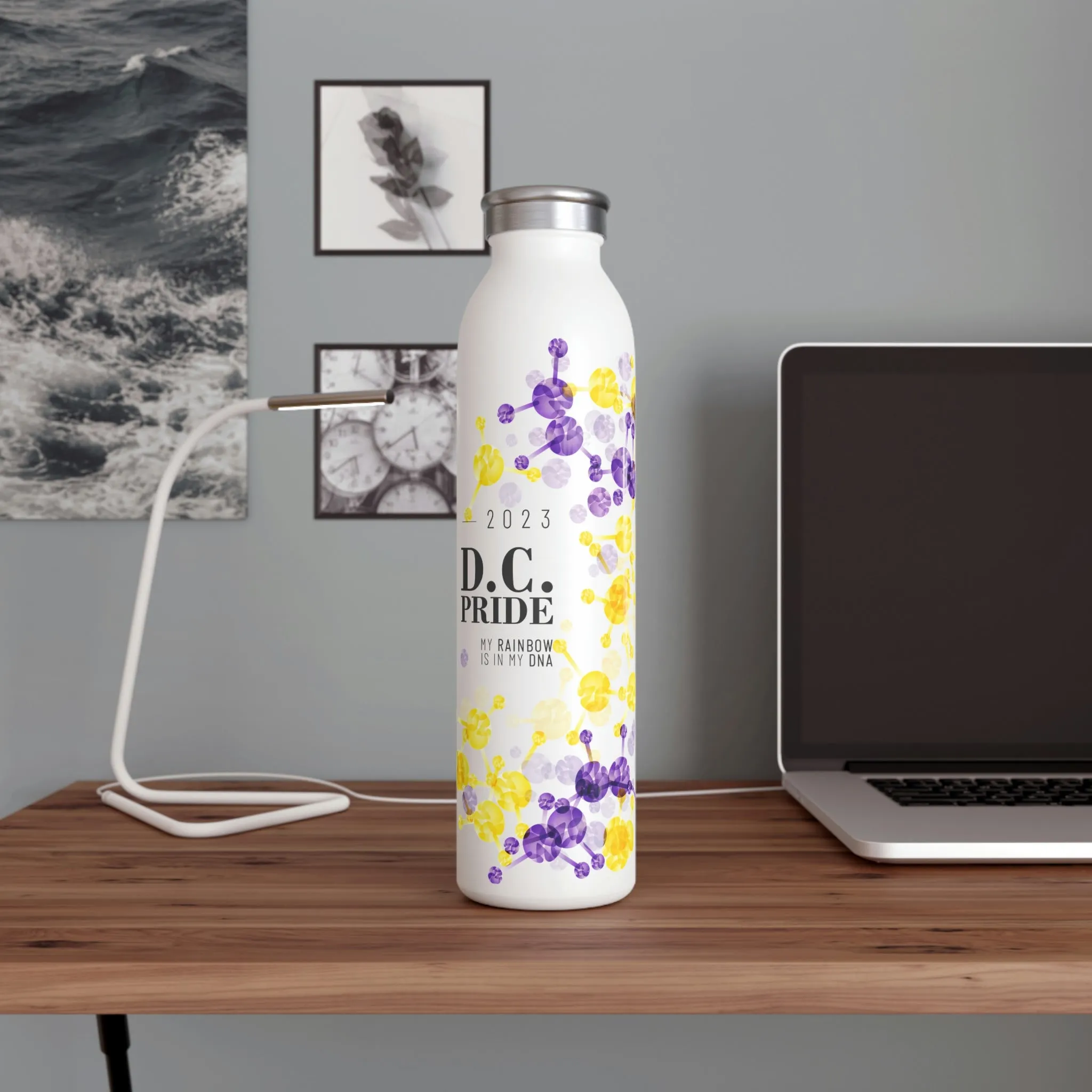 Intersex Flag 2023 Pride, Slim Water Bottle D.C. Pride - My Rainbow is In My DNA