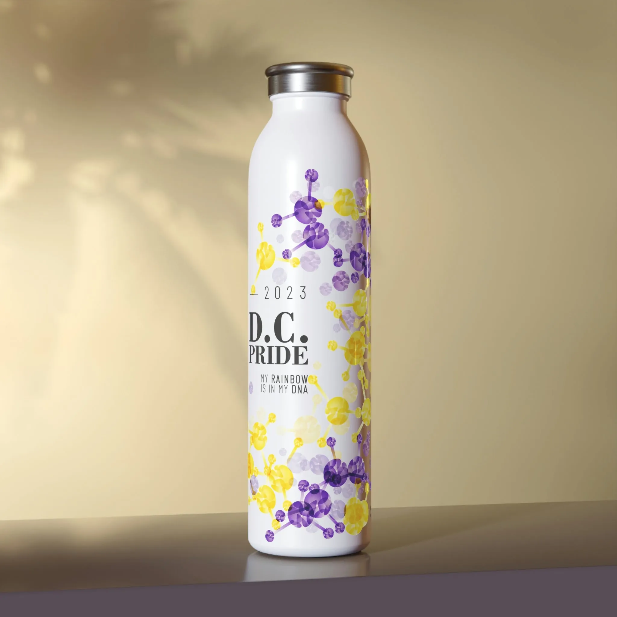 Intersex Flag 2023 Pride, Slim Water Bottle D.C. Pride - My Rainbow is In My DNA