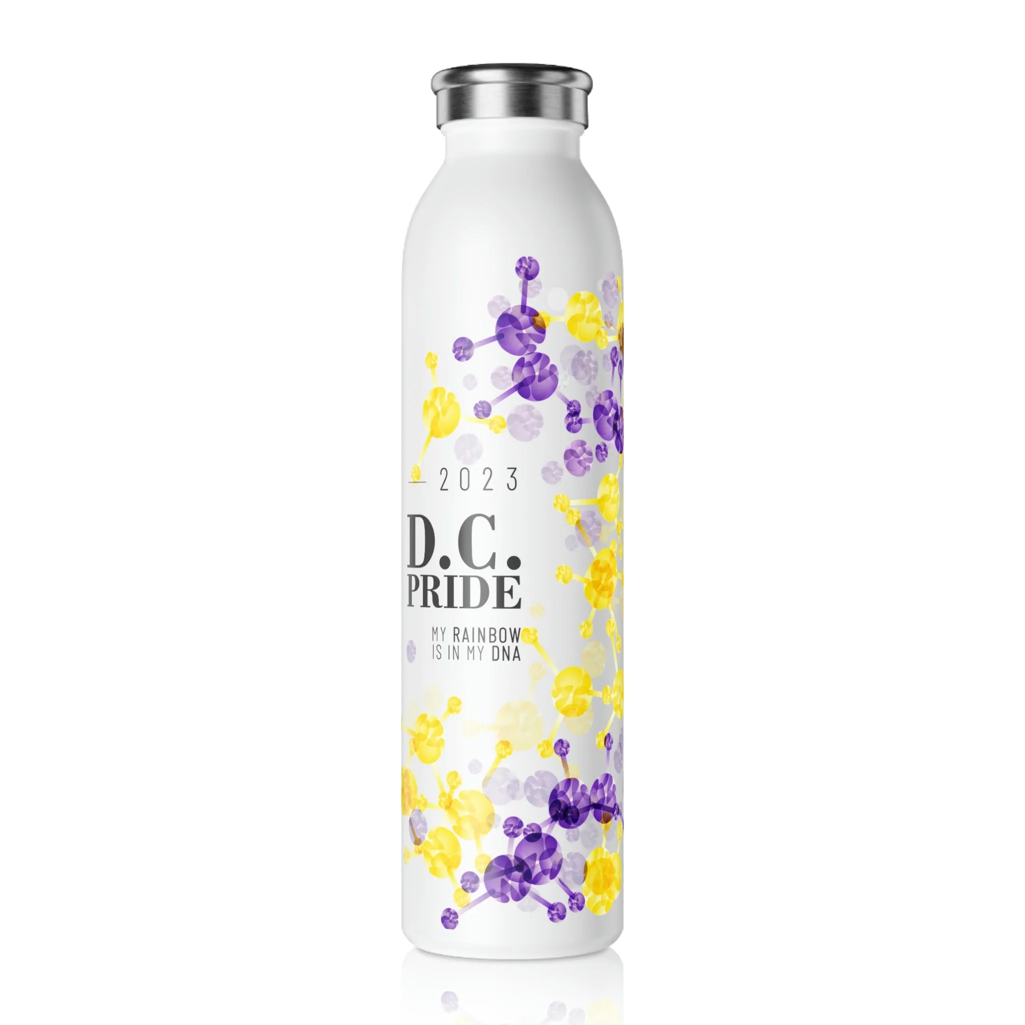 Intersex Flag 2023 Pride, Slim Water Bottle D.C. Pride - My Rainbow is In My DNA