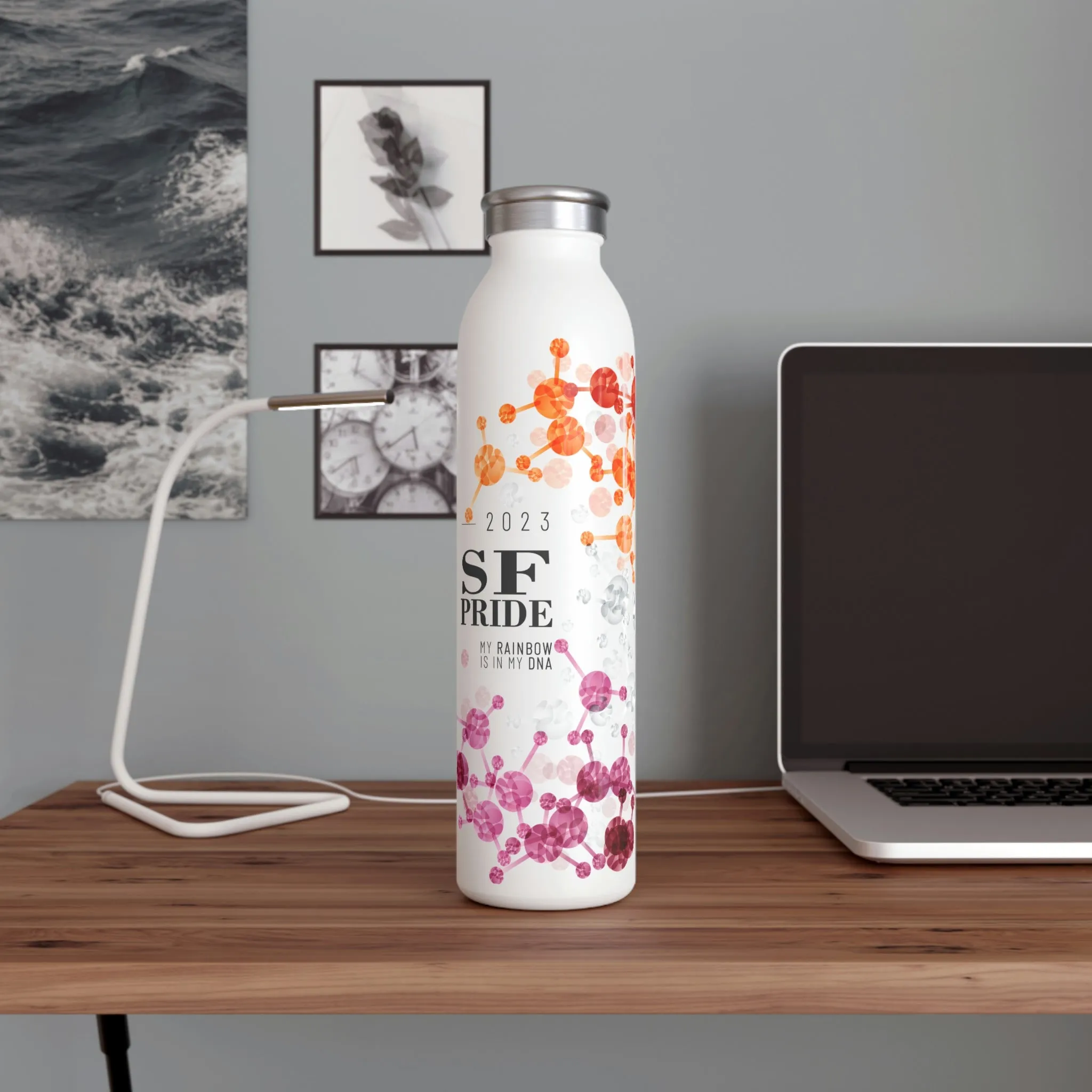 Lesbian Flag 2023 Pride, Slim Water Bottle San Francisco Pride - My Rainbow is In My DNA