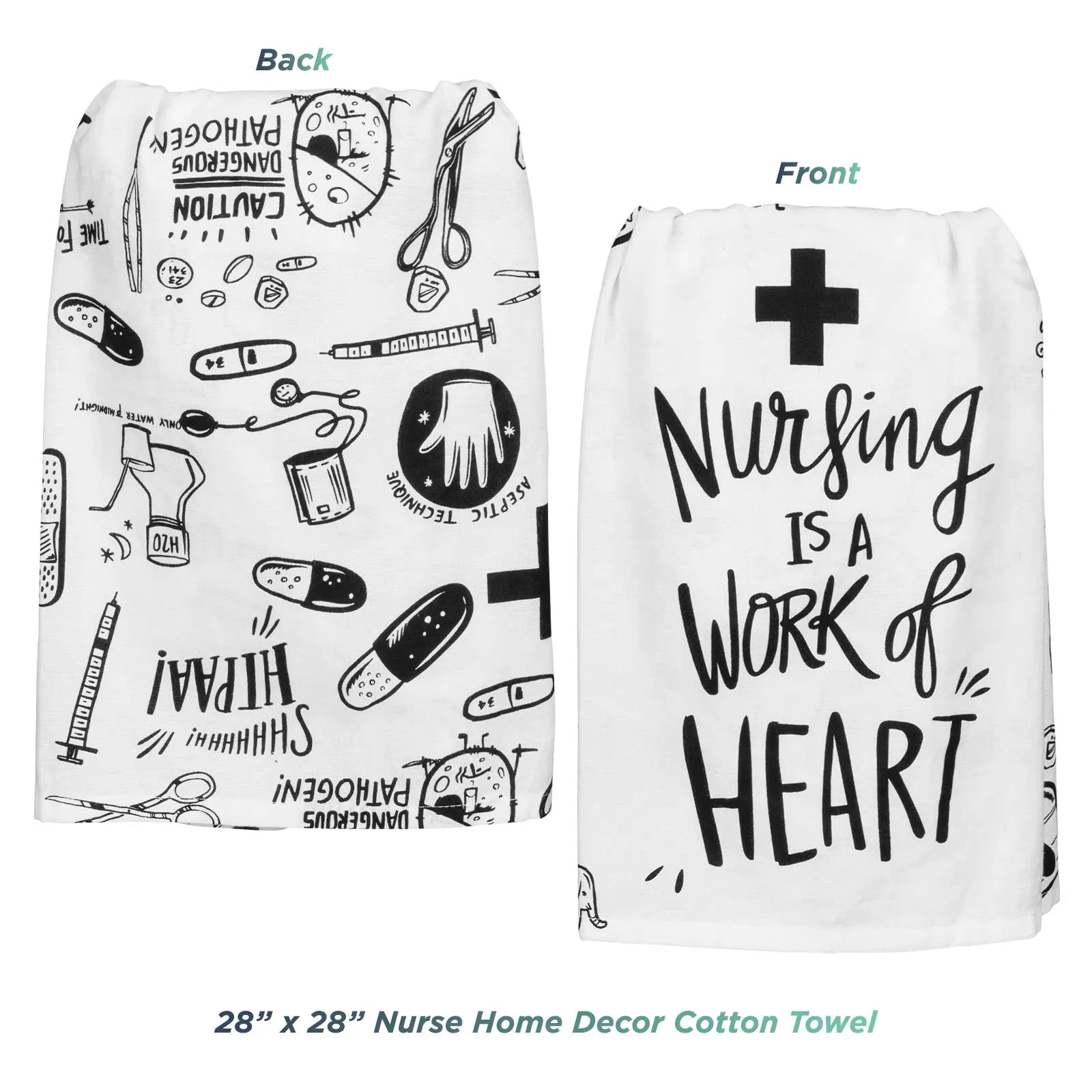 Nurse Appreciation Hoopla Box - Ceramic Mug, Standing Block Desk Sign, and Cotton Home Decor Towel Gift Kit with Box and Tissue Paper