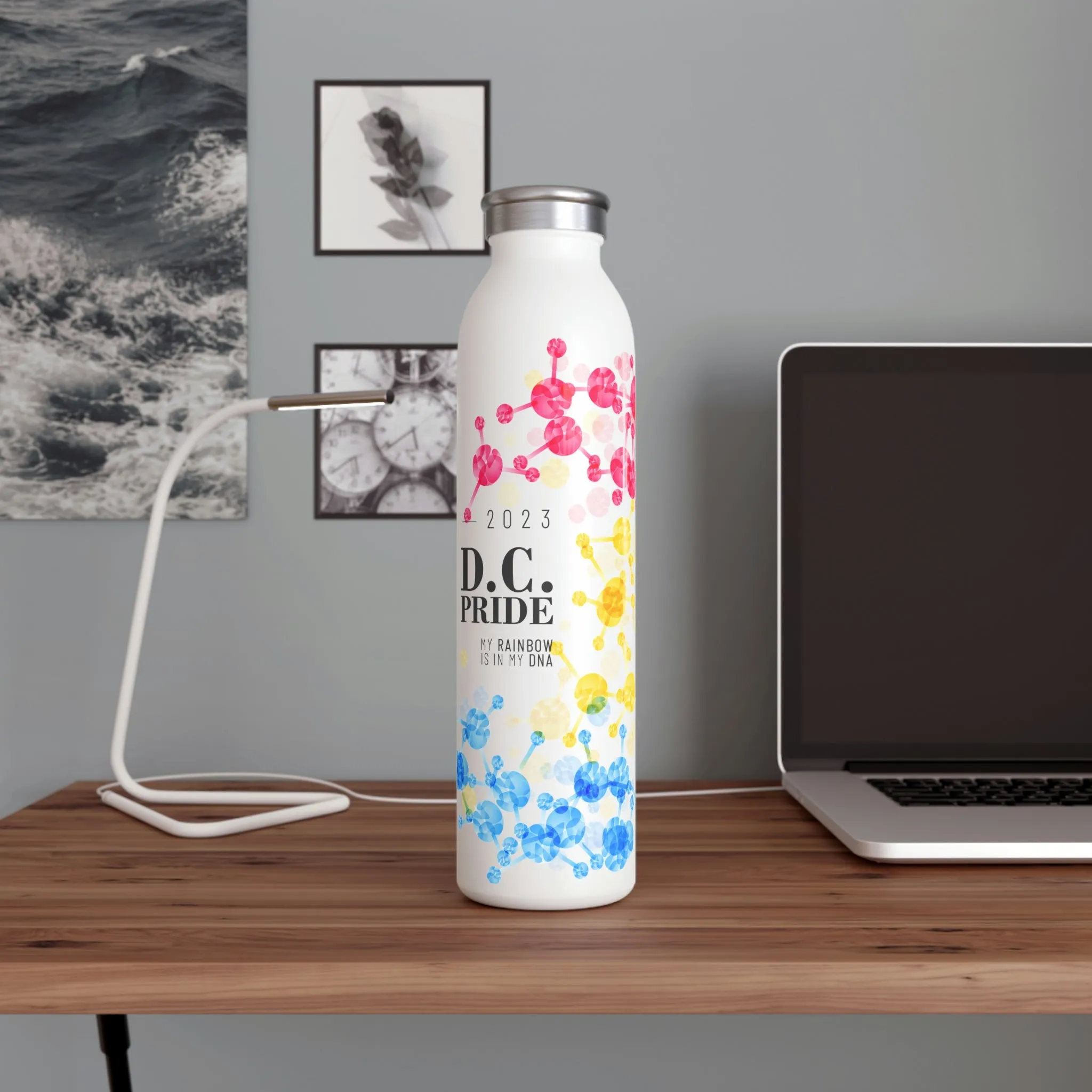 Pansexual Flag 2023 Pride, Slim Water Bottle D.C. Pride - My Rainbow is In My DNA