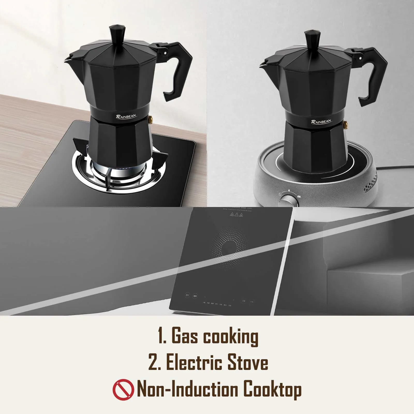 Stylish Black Espresso Maker with 2 Matching Mugs